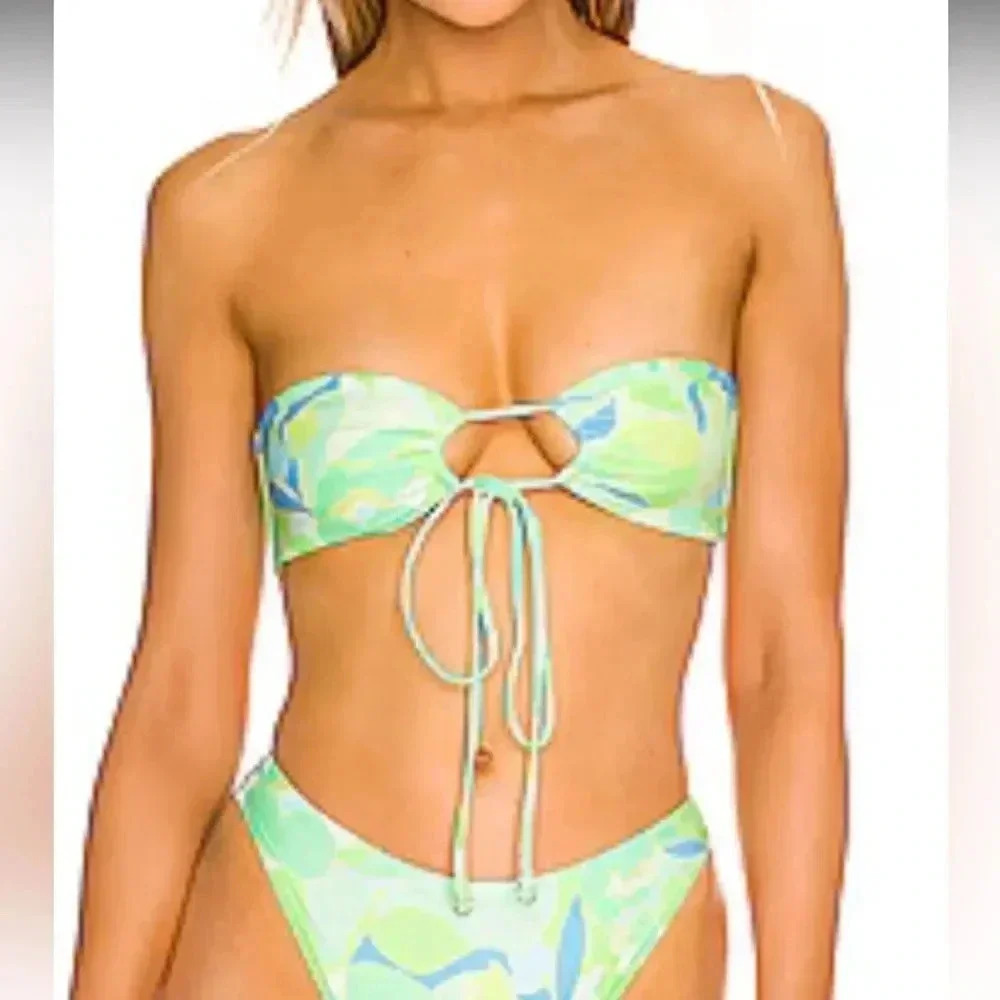 Faithfull The Brand Arriba Bikini Top in Galarosa Print Sz S